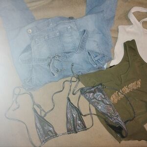 Shimmery Bikini Top and Olive Tank Cropp Tops